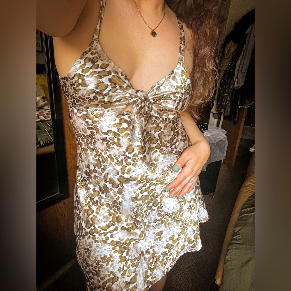 🤩Satin Leopard Print Mini Dress